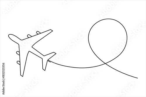 Air plane in one continuous line art drawing. Outline air plane vector illustration, air plane line art style