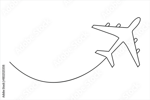 Air plane in one continuous line art drawing. Outline air plane vector illustration, air plane line art style