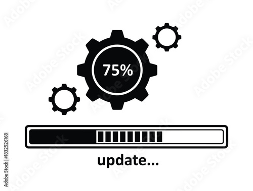 Software update progress bar with gear icon and percentage