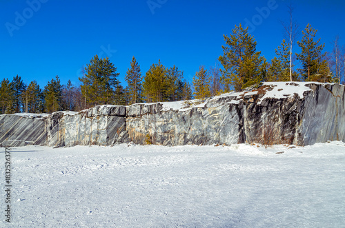  A marble wall in an old Italian quarry