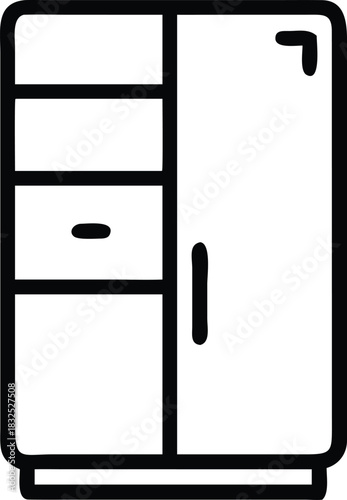 Black outline kitchen storage cabinet with door drawers