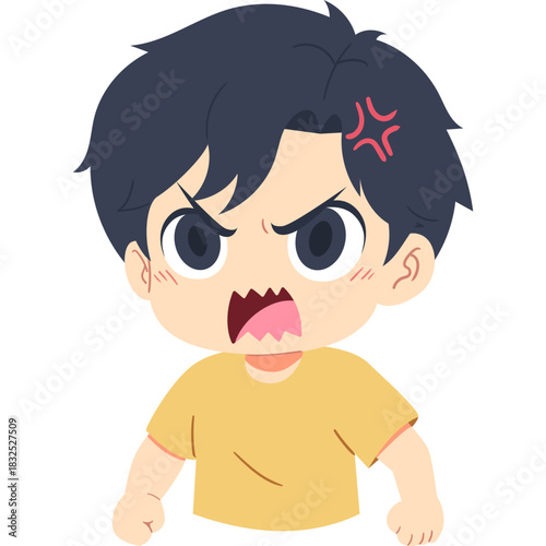 illustration of a cartoon angry boy in isolated white background