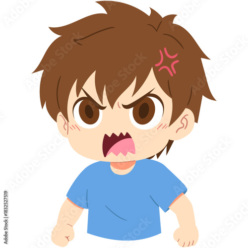illustration of a cartoon angry boy in isolated white background