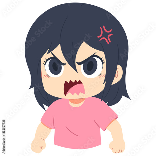 illustration of a cartoon angry girl in isolated white background