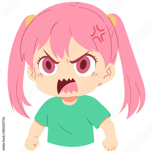 illustration of a cartoon angry girl in isolated white background