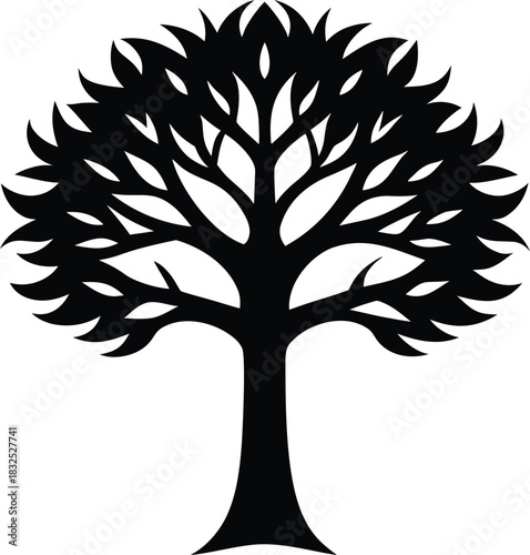 Minimalist black tree silhouette vector on white background
