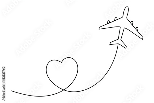 Air plane in one continuous line art drawing. Outline air plane vector illustration, air plane line art style