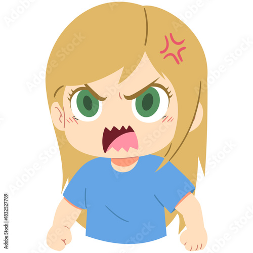 illustration of a cartoon angry girl in isolated white background