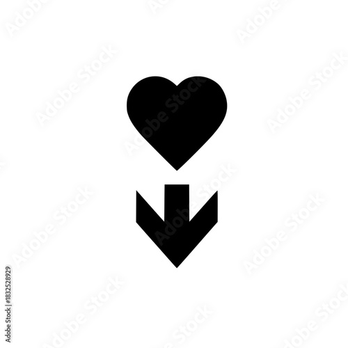 Love heart icon with down arrow showing peaceful affection direction and emotional grounding