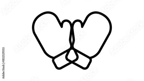 Simple line art icon of two boxing gloves intertwined at the wrist creating a heart shape symbolizing competition and love