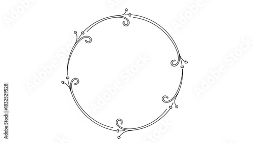 Elegant circular flourish border with delicate swirls and arrowhead accents on a clean white background