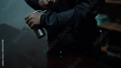 some one brewed coffee on the wood table
