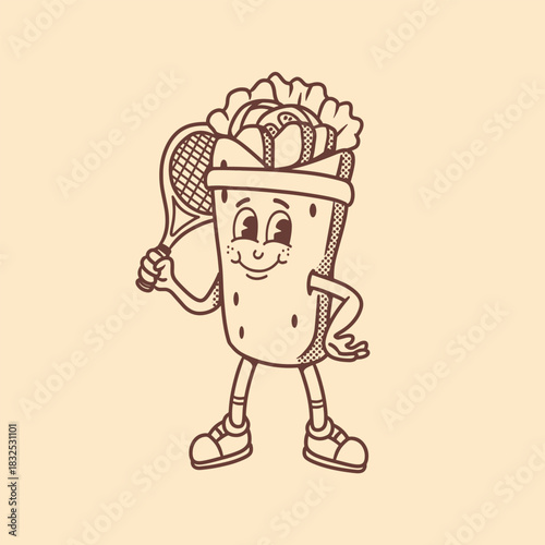 mascot shawarma with tennis outfit good for doodle, brand design, logo design, etc