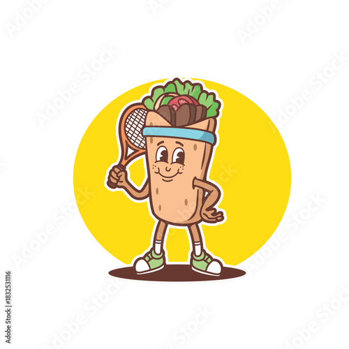 mascot logo shawarma with tennis outfit good for sticker, badge, element design, restaurant logo, etc