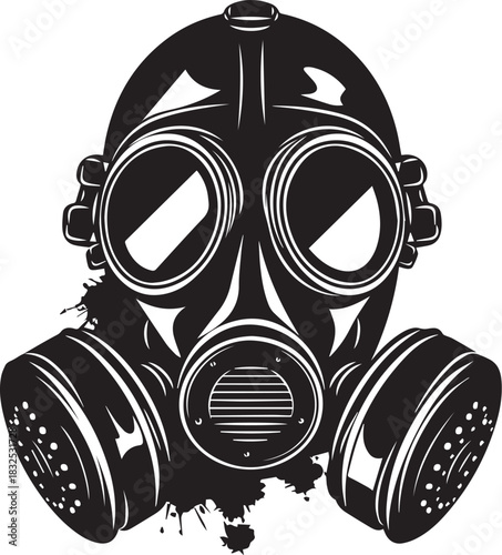 Gas Mask Silhouette: A bold monochrome image of a gas mask, a symbol of protection, survival, and a reminder of the need for safety. Evoking a sense of resilience and preparedness in uncertain times.