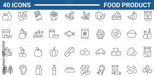 Food product line icon set. Outline icon collection. Editable stroke. Vector illustration