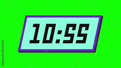 Digital countdown timer from 11 minute to 10 minute on a tilted rectangular display with a green background