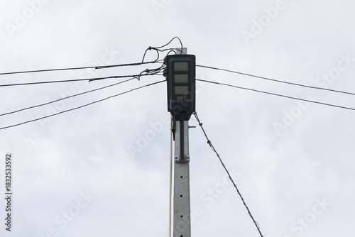 Concrete electric poles with solar cell lights installed