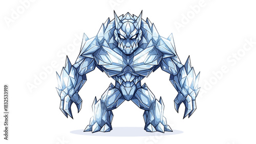 Unleash the Chilling Might of the Ice Golem for Your Game or Story, a Fantastically Detailed Character Design Ready for Action