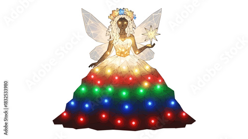Whimsical fairy with starlight magic and radiant festive lights, a joyful beacon of holiday cheer and enchanting winter wonder, ready to brighten any project