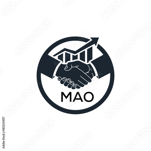 MAO Business Partnership Handshake. MAO Logo with Growth Chart  Corporate Success and Financial. MAO Collaboration Icon.
