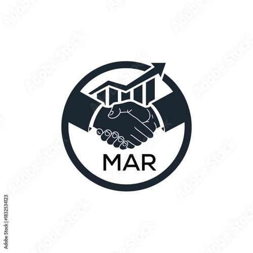 MAR Business Partnership Handshake. MAR Logo with Growth Chart  Corporate Success and Financial. MAR Collaboration Icon.
