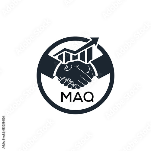 MAQ Business Partnership Handshake. MAQ Logo with Growth Chart  Corporate Success and Financial. MAQ Collaboration Icon.
