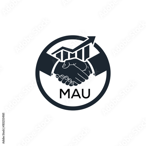 MAU Business Partnership Handshake. MAU Logo with Growth Chart  Corporate Success and Financial. MAU Collaboration Icon.
