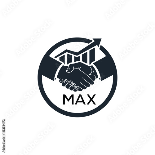 MAX Business Partnership Handshake. MAX Logo with Growth Chart  Corporate Success and Financial. MAX Collaboration Icon.
