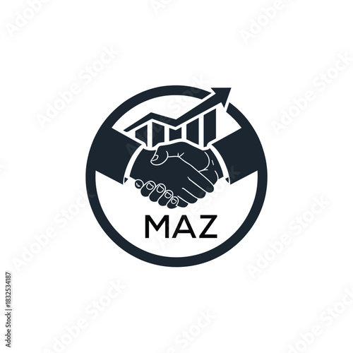 MAZ Business Partnership Handshake. MAZ Logo with Growth Chart  Corporate Success and Financial. MAZ Collaboration Icon.
