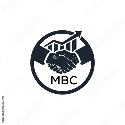 MBC Business Partnership Handshake. MBC Logo with Growth Chart  Corporate Success and Financial. MBC Collaboration Icon.
