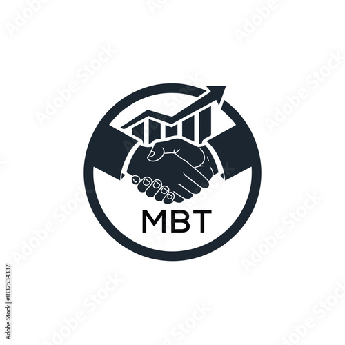 MBT Business Partnership Handshake. MBT Logo with Growth Chart  Corporate Success and Financial. MBT Collaboration Icon.
