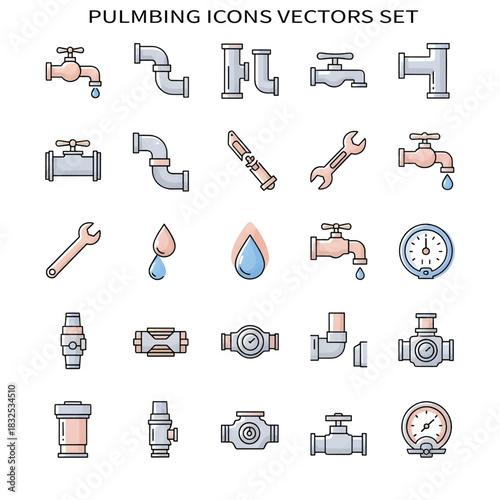 Pulmbing Tools and Repair Line Illustration