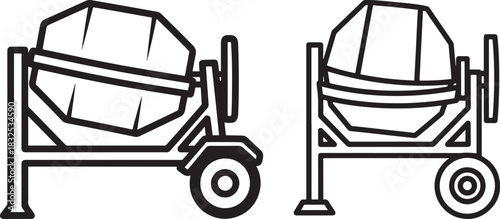 Two concrete mixer machines silhouette