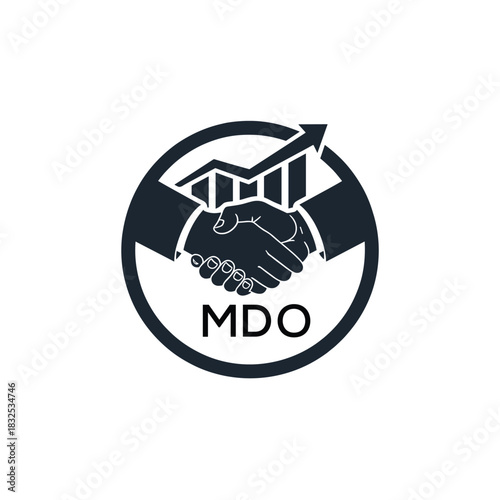 MDO Business Partnership Handshake. MDO Logo with Growth Chart  Corporate Success and Financial. MDO Collaboration Icon.
