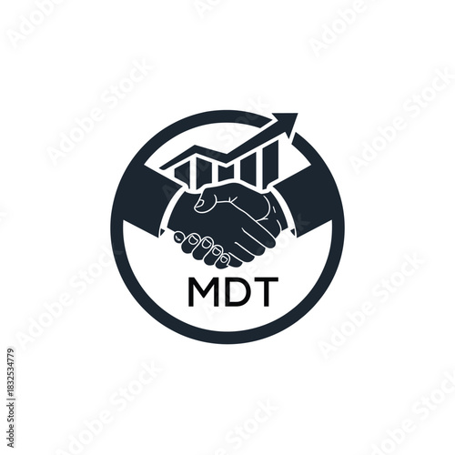 MDT Business Partnership Handshake. MDT Logo with Growth Chart  Corporate Success and Financial. MDT Collaboration Icon.
