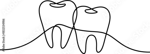 Continuous line art illustration of two healthy teeth, symbolizing modern dental care, oral hygiene, and professional dentistry concepts Vector, illustration