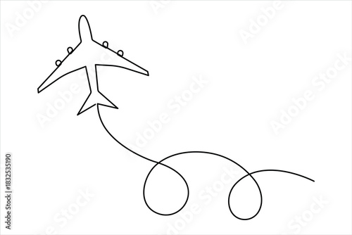 Air plane in one continuous line art drawing. Outline air plane vector illustration, air plane line art style