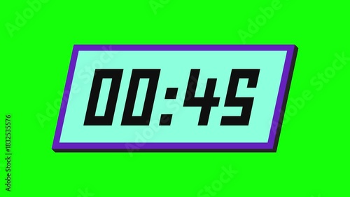50 second neon digital countdown timer on a tilted rectangular display with a green background