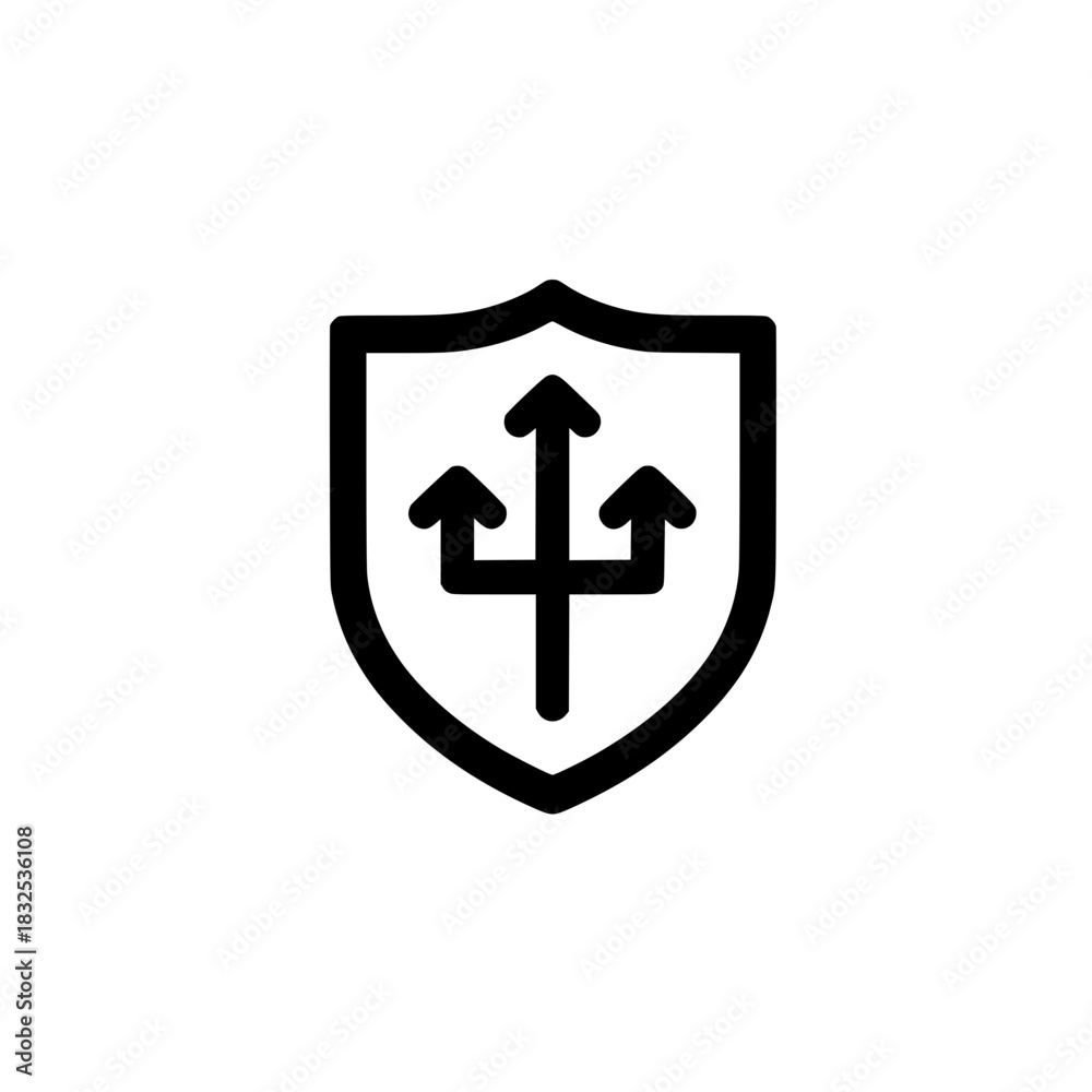 Fototapeta premium Three arrow shield icon pointing up representing advanced defense and reinforced security systems