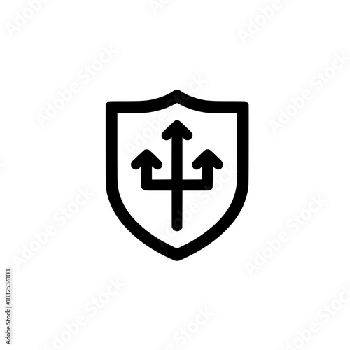 Three arrow shield icon pointing up representing advanced defense and reinforced security systems