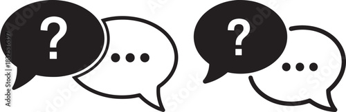 Two speech bubbles with question marks silhouette