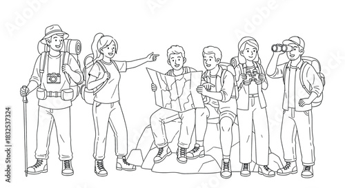 Group of friends on a hiking adventure exploring nature together.