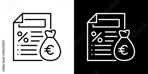 Tax Icon With Euro Currency Symbol. Fresh Line Design Built For Creative Flexibility In Light And Dark Versions.