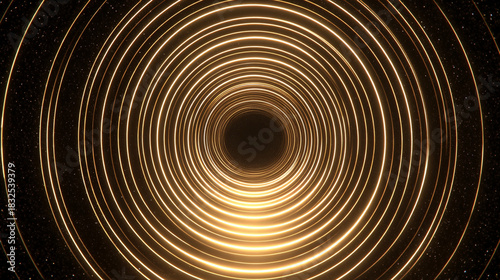 Fototapeta Naklejka Na Ścianę i Meble -  Gold circular waves forming a dynamic tunnel motion loop, symbolizing energy, futuristic design, digital visuals, motion graphics, and mesmerizing abstract patterns for video backgrounds and visual di