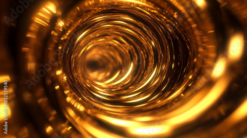 Fototapeta Naklejka Na Ścianę i Meble -  Gold circular waves forming a dynamic tunnel motion loop, symbolizing energy, futuristic design, digital visuals, motion graphics, and mesmerizing abstract patterns for video backgrounds and visual di