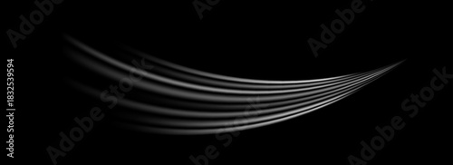 White wind lines effect. Air stream flow wave motion trace. Light curved speed element. Swoosh, swash, swirl stripe path design illustration. Fresh air conditioner blow concept. Vector background 
