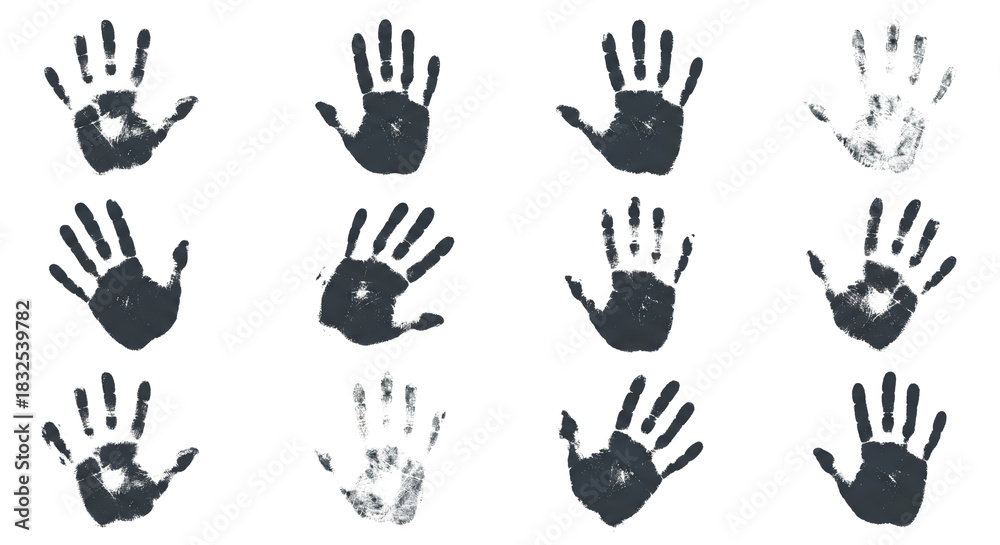 Fototapeta premium Collection of spectral handprints evoking mystery, identification, and ghostly presence in a
