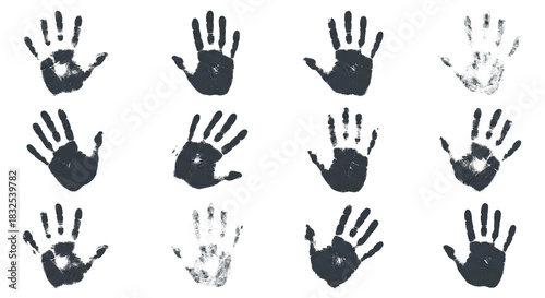 Collection of spectral handprints evoking mystery, identification, and ghostly presence in a