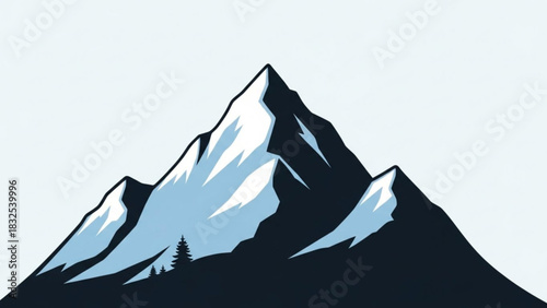 Stylized mountain peak with snow and evergreen trees